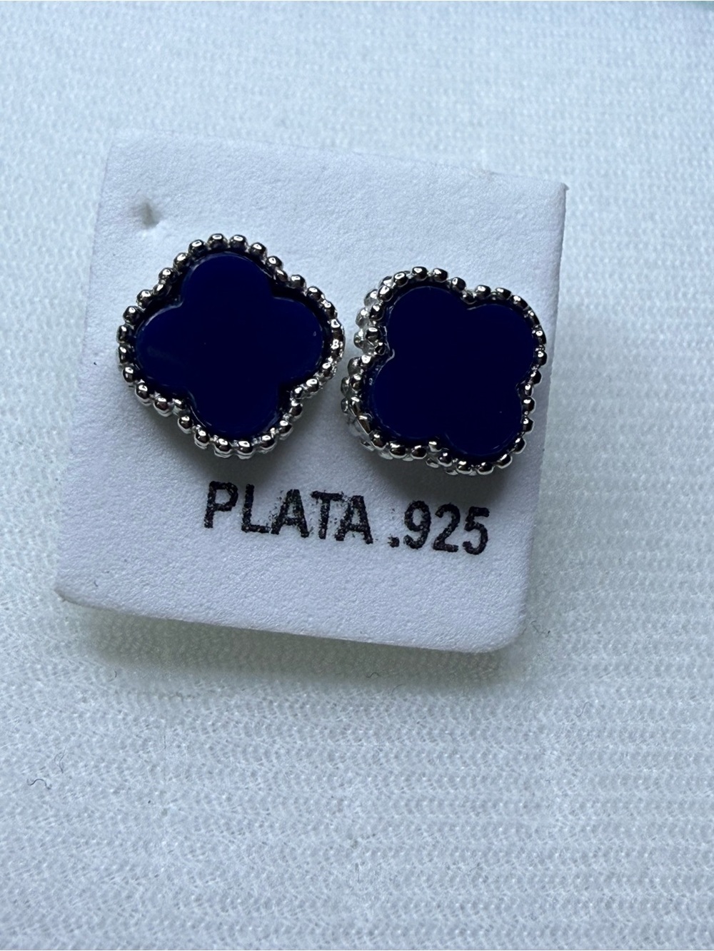 Sterling Silver Clover Stud Earrings in Navy Blue
